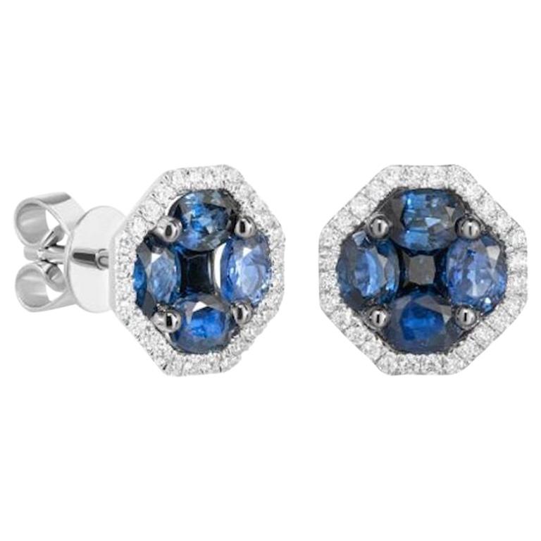 Elegant Blue Sapphire Diamond White Gold Stud Earrings for Her For Sale