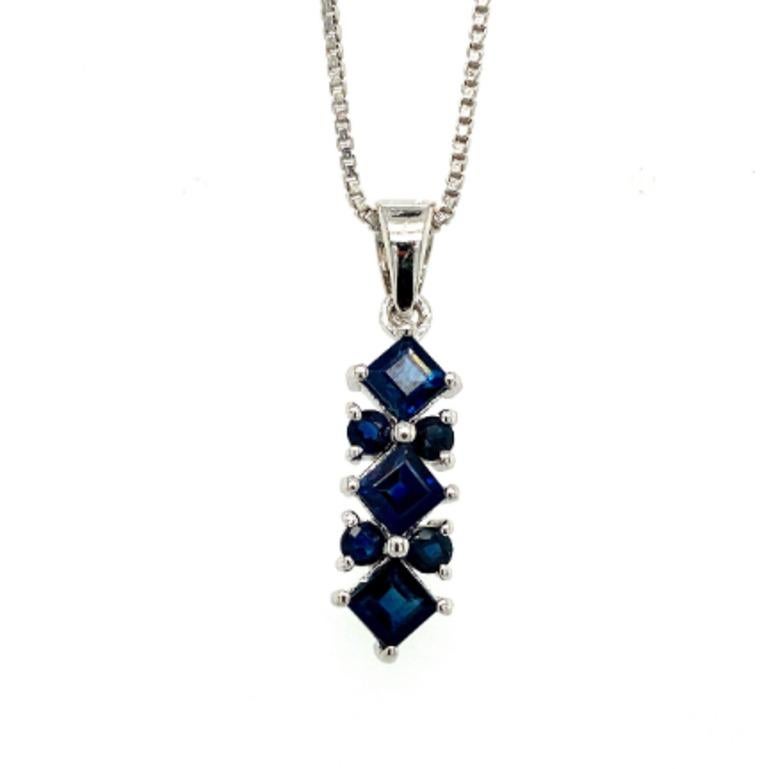 Art Deco Natural Deep Blue Sapphire Long Pendant Necklace in 925 Sterling Silver For Sale