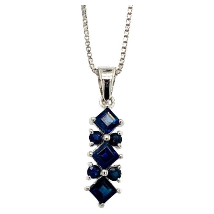 Natural Deep Blue Sapphire Long Pendant Necklace in 925 Sterling Silver For Sale