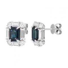 Elegant Blue Sapphire White Diamond White Gold Ring for Her