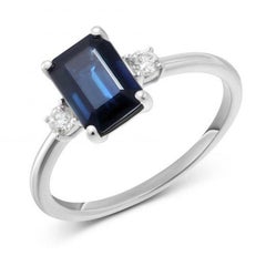 Elegant Blue Sapphire White Diamond White Gold Ring for Her