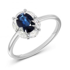 Elegant Blue Sapphire White Diamond White Gold Ring for Her
