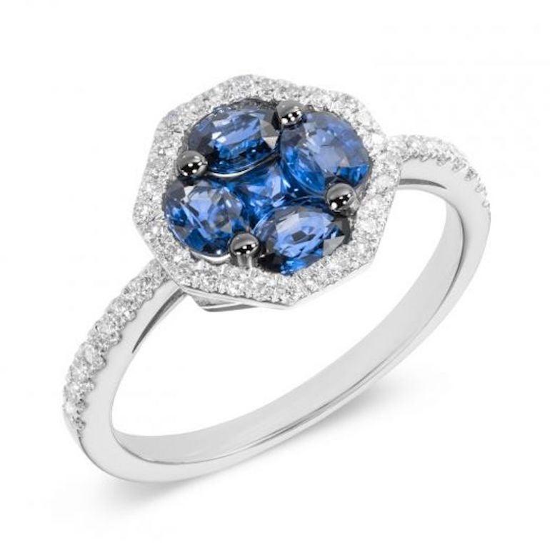 Im Angebot: Für sie ein Ring aus Weißgold mit blauem Saphir und weißem Diamant () 3