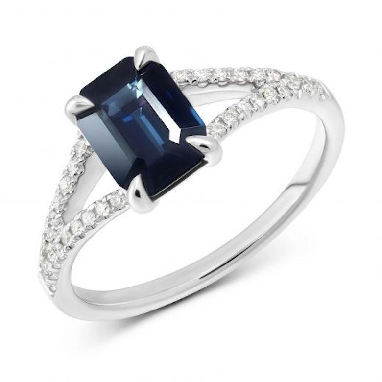 Im Angebot: Für sie ein Ring aus Weißgold mit blauem Saphir und weißem Diamant () 4