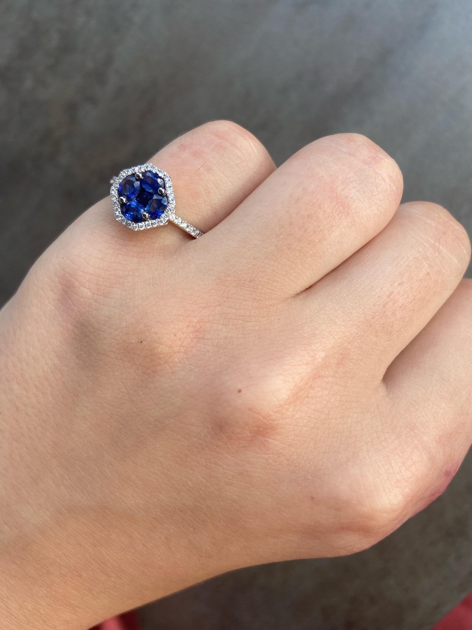 For Sale:  Elegant Blue Sapphire White Diamond White Gold Ring for Her 6