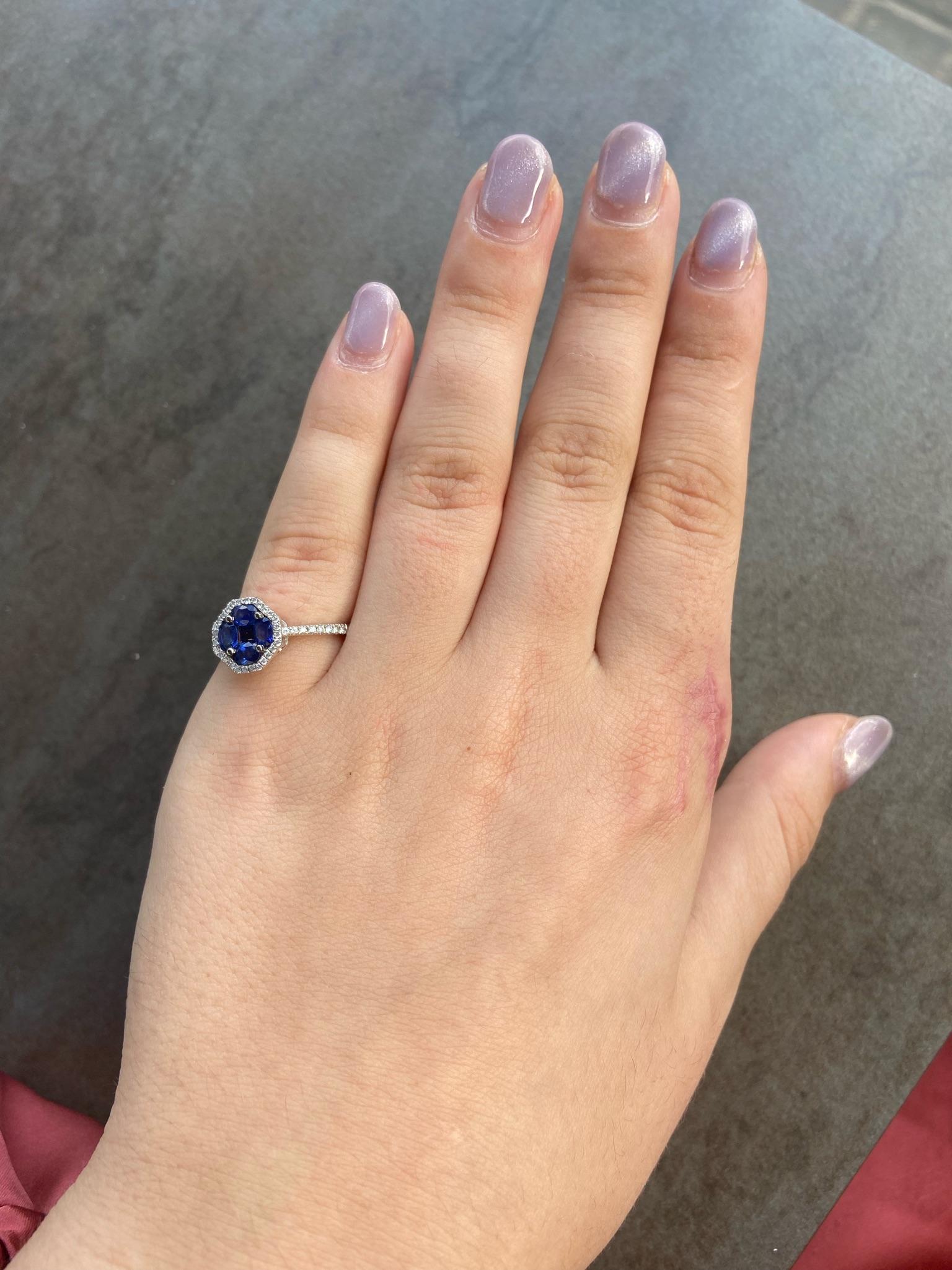 For Sale:  Elegant Blue Sapphire White Diamond White Gold Ring for Her 7