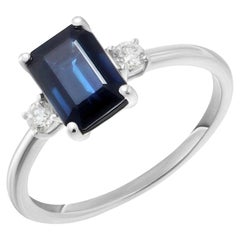 Elegant Blue Sapphire White Diamond White Gold Ring for Her