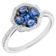 Elegant Blue Sapphire White Diamond White Gold Ring for Her