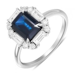 Elegant Blue Sapphire White Diamond White Gold Stud Earrings for Her