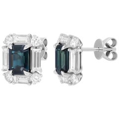 Eleganti orecchini con zaffiro blu e diamante in oro bianco per lei