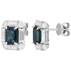 Elegant Blue Sapphire White Diamond White Gold Stud Earrings for Her