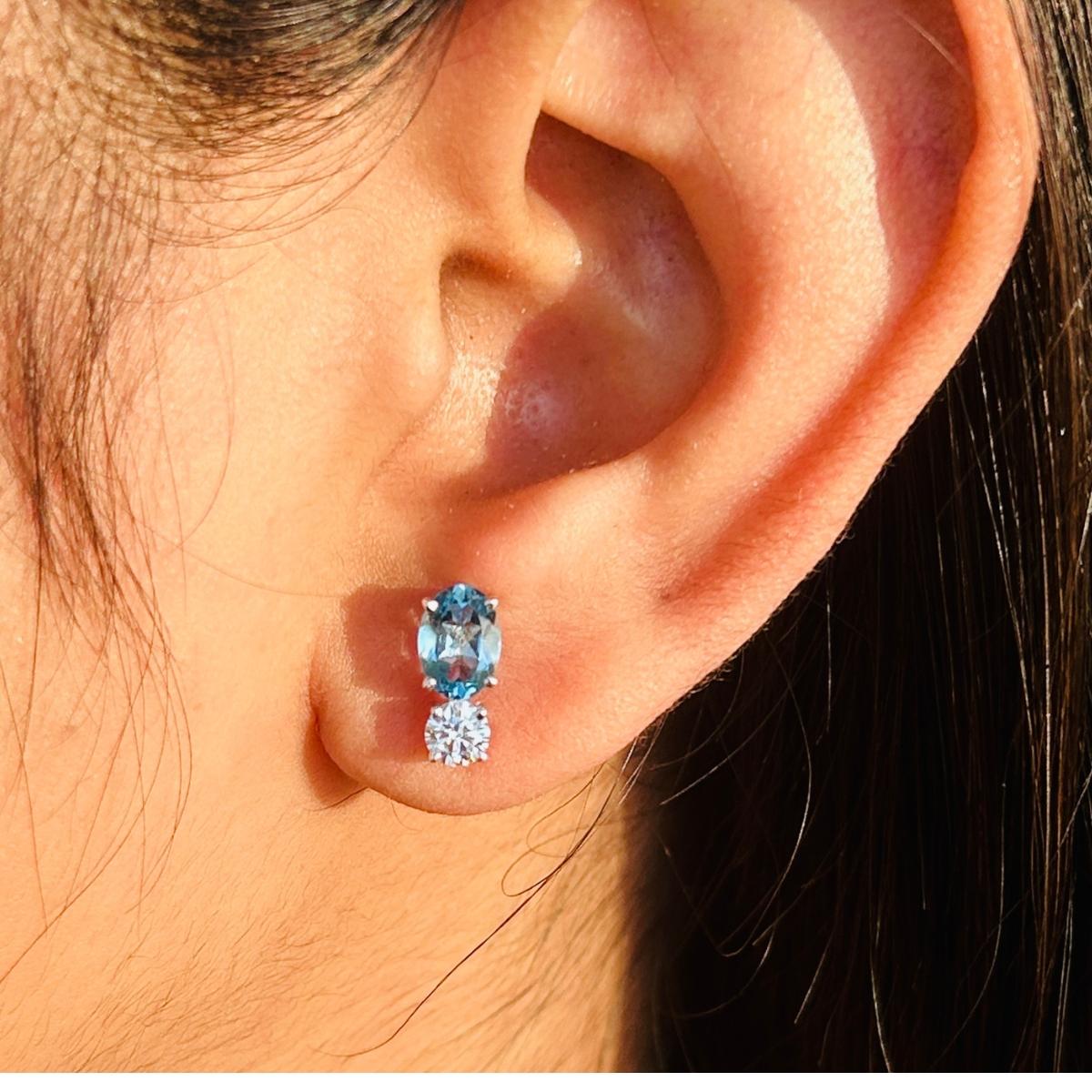 Elegant Blue Topaz & CZ Pushback Stud Earrings in sterling silver to make a statement with your look. You shall need stud earrings to make a statement with your look. These earrings create a sparkling, luxurious look featuring, oval cut natural blue