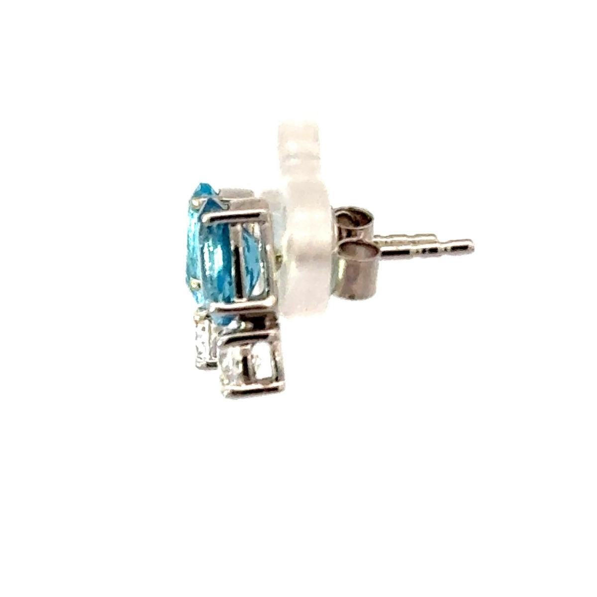 Art Deco Elegant Blue Topaz & CZ Pushback Stud Earrings in 925 Silver Handmade Jewelry For Sale