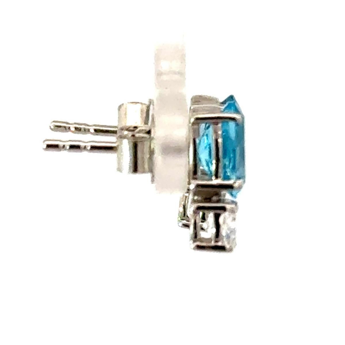 Elegant Blue Topaz & CZ Pushback Stud Earrings in 925 Silver Handmade Jewelry In New Condition For Sale In New York, NY
