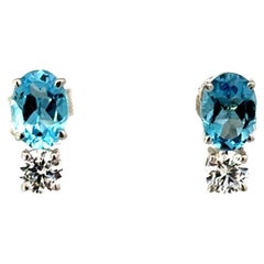 Elegantes Pendientes de Topacio Azul y CZ en Plata 925 Joyas para el Día de la Madre