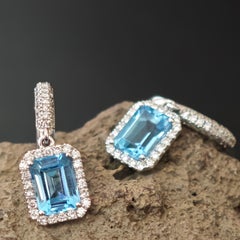 4.03 carat Blue Natural Topaz & 1.04 carat Natural Diamond Drop Earrings
