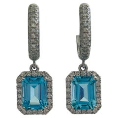 Elegant Blue Topaz & Diamond Drop Earrings