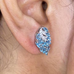 Elegant Blue Topaz Gemstone Flower Studs Earring for Women Set in Silver