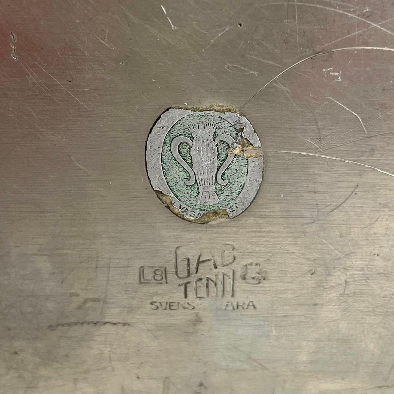 Elegante caja de peltre y latón en Gracia sueca de GAB de 1937 en venta 5