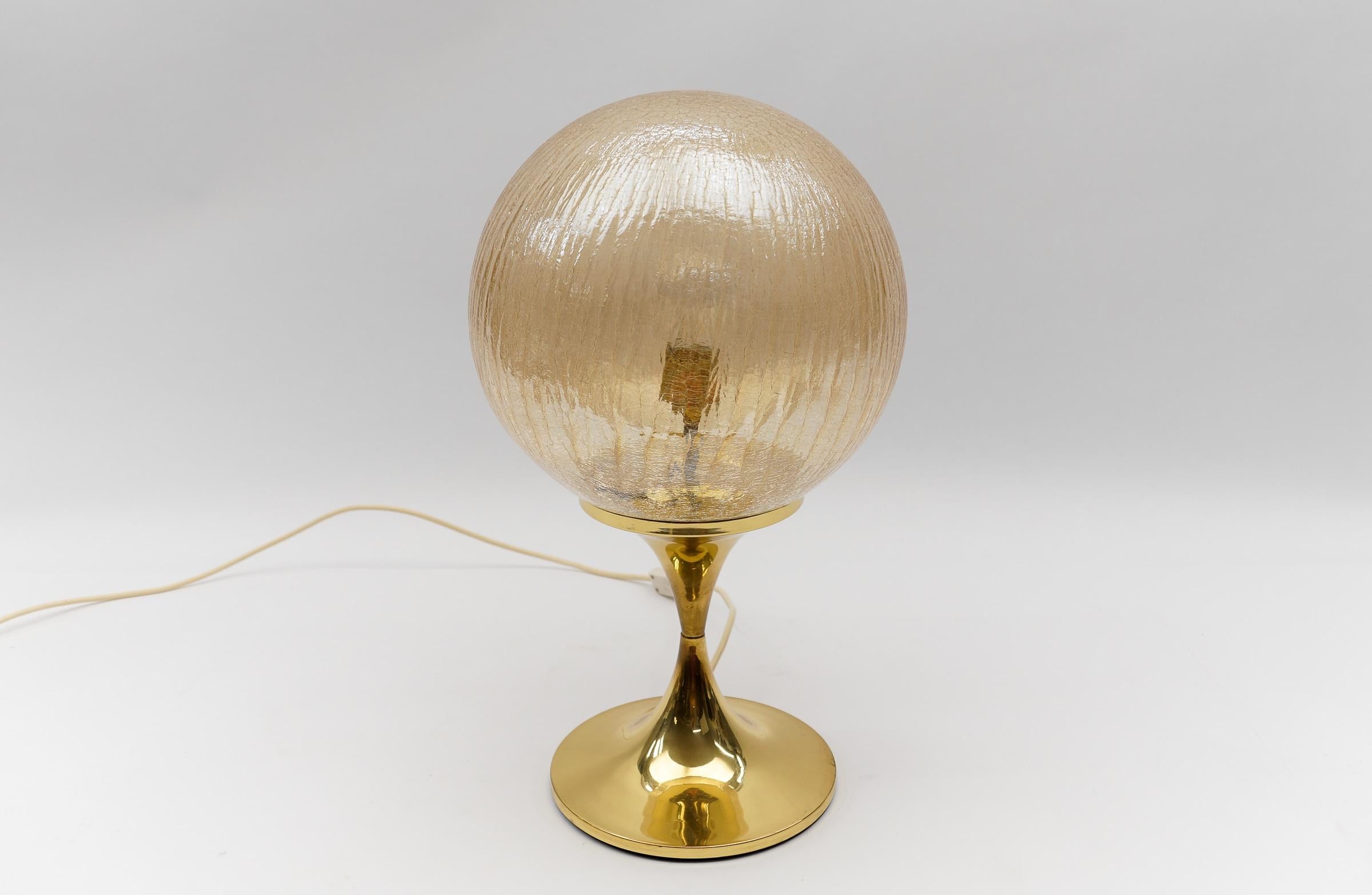Elegant Brass and Amber Glass Table Lamp, 1960s  For Sale 2