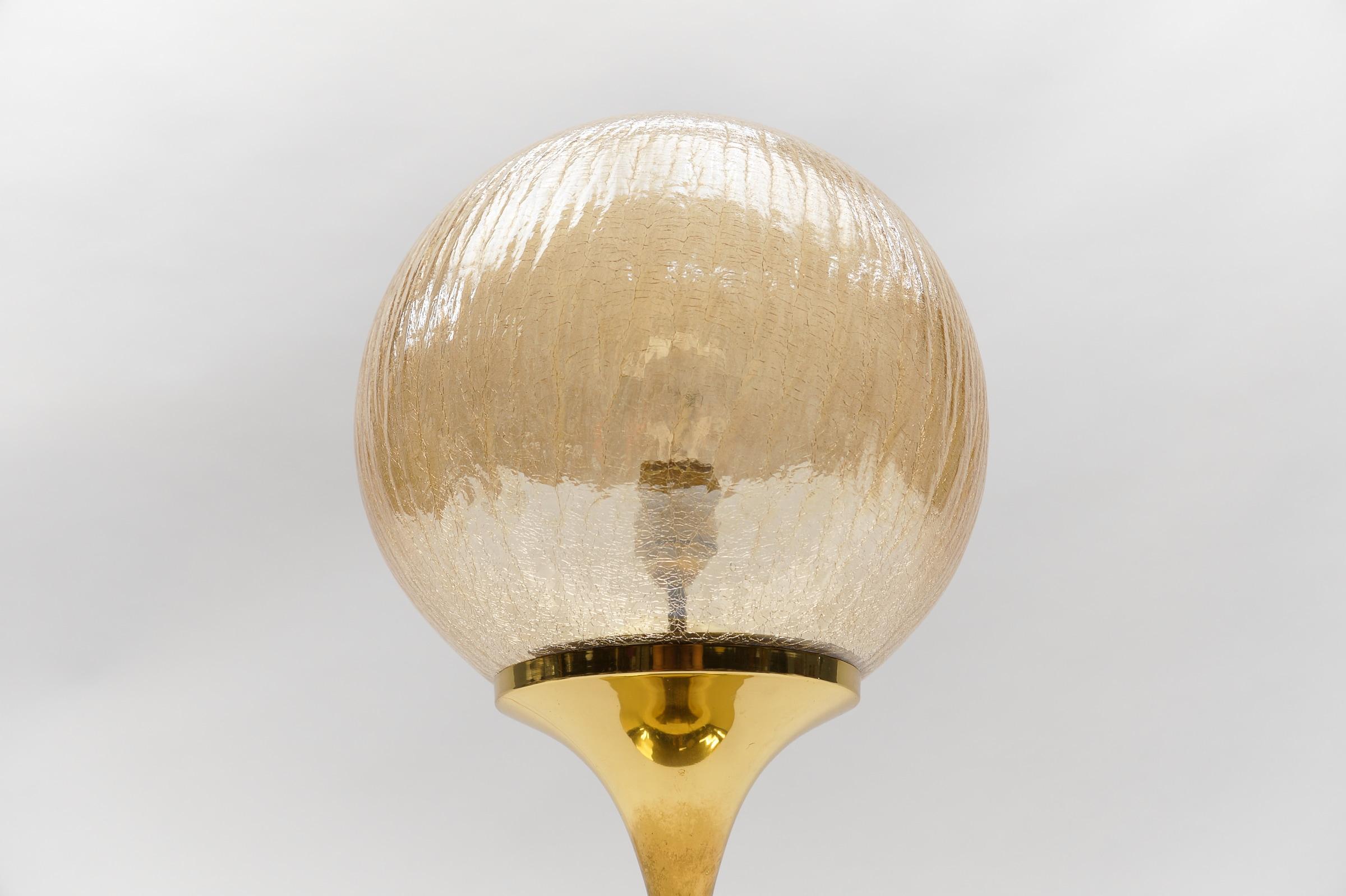 Elegant Brass and Amber Glass Table Lamp, 1960s  For Sale 5