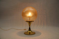 Elegant Brass and Amber Glass Table Lamp, 1960s
