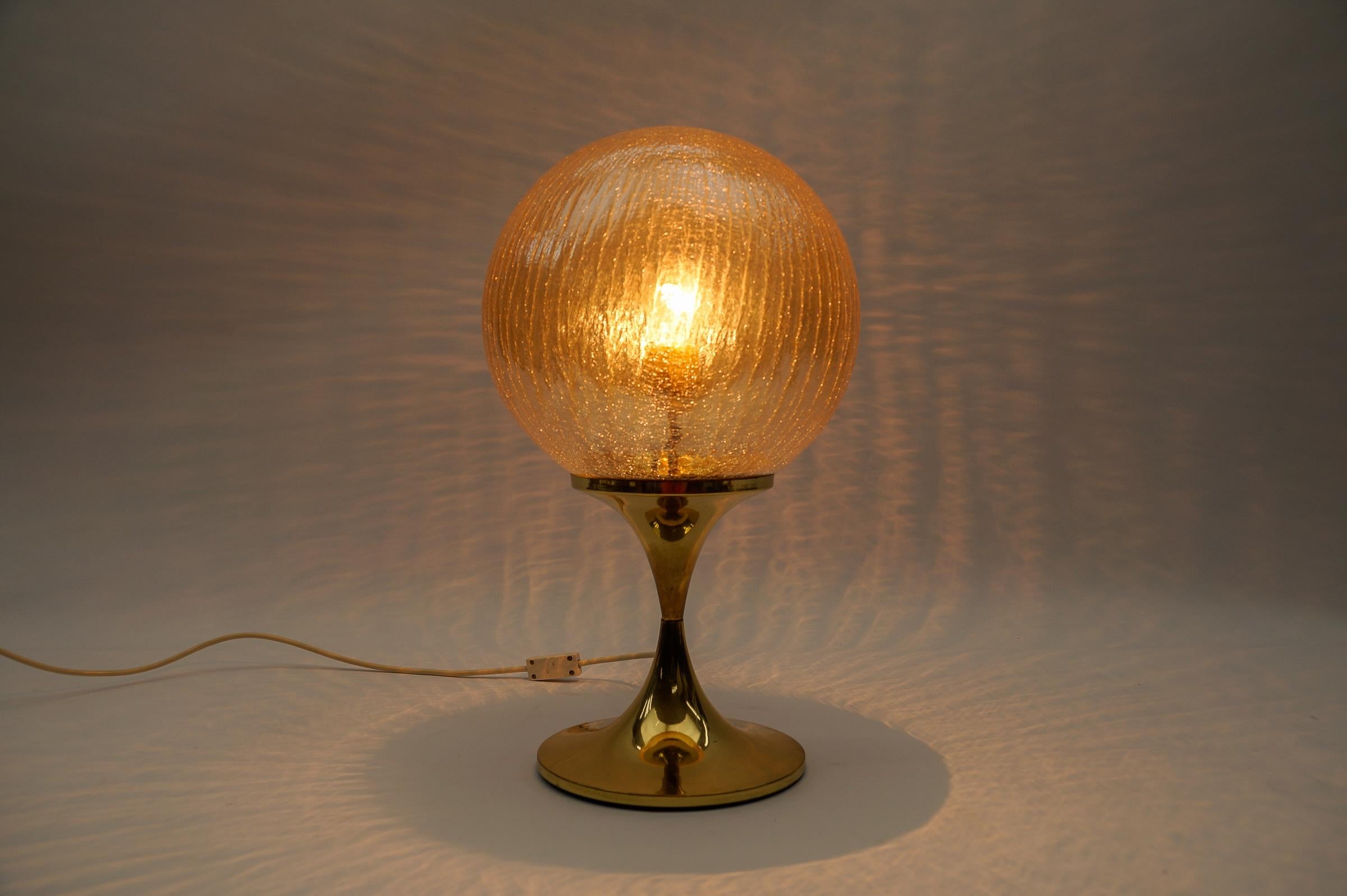 Mid-20th Century Elegant Brass and Amber Glass Table Lamp, 1960s  For Sale