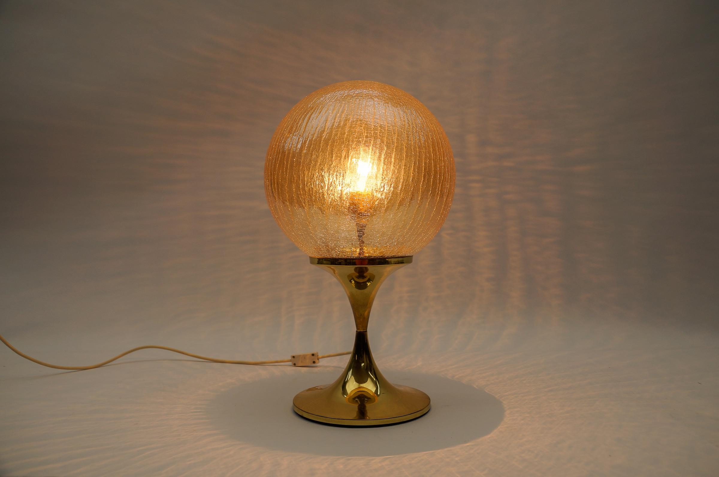 Elegant Brass and Amber Glass Table Lamp, 1960s  For Sale 1