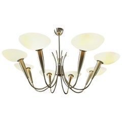 Elegant Brass and Art Glass Chandelier, Italy, 1950s