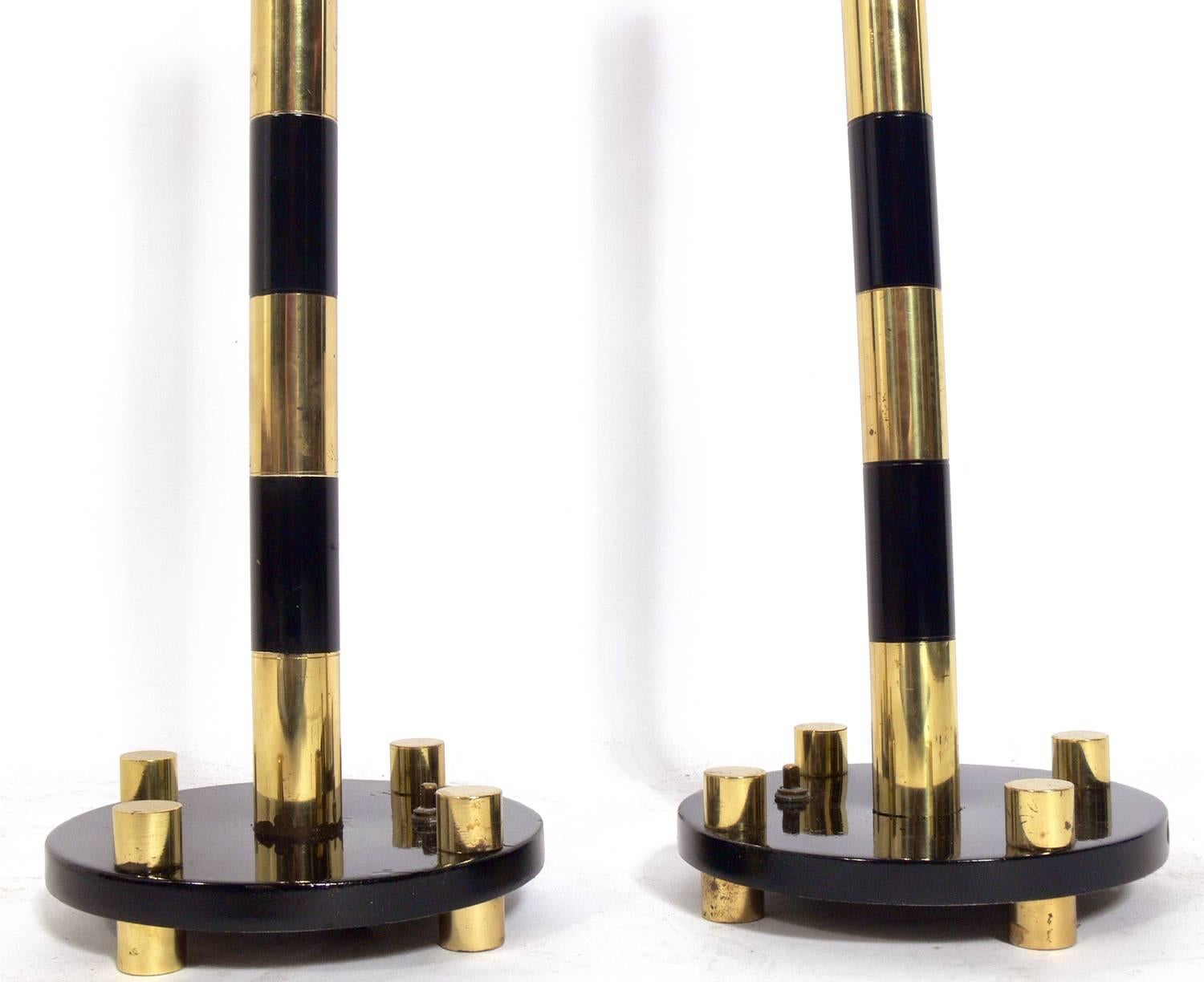 Mid-Century Modern Elegant Brass and Black Lamps For Sale