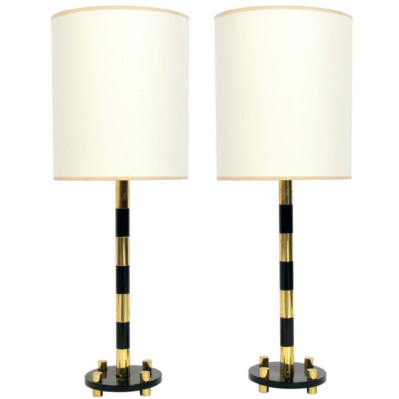 Elegant Brass and Black Lamps For Sale