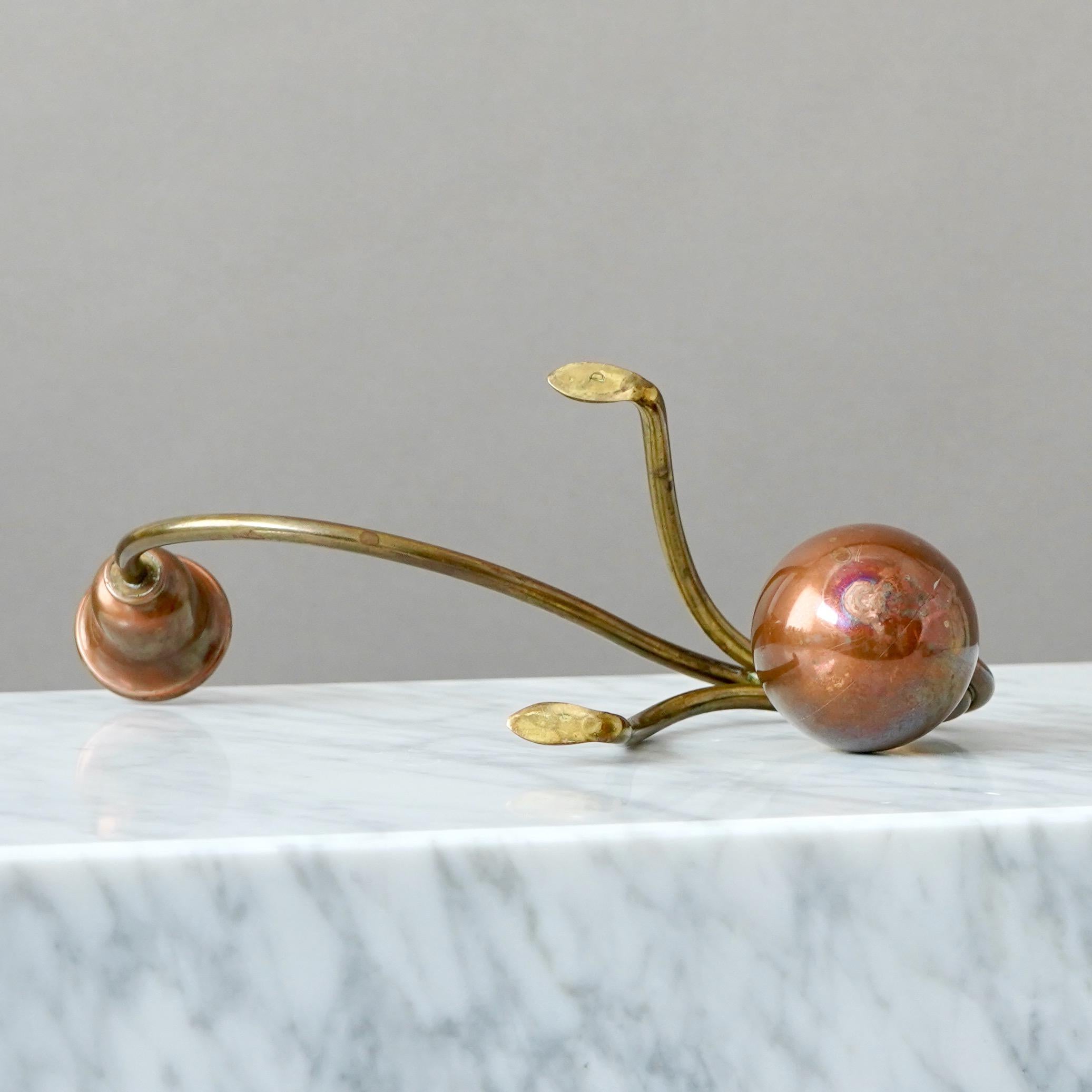 Elegant Brass and Copper Art Nouveau Candlestick by Carl Deffner Germany 1910s For Sale 5