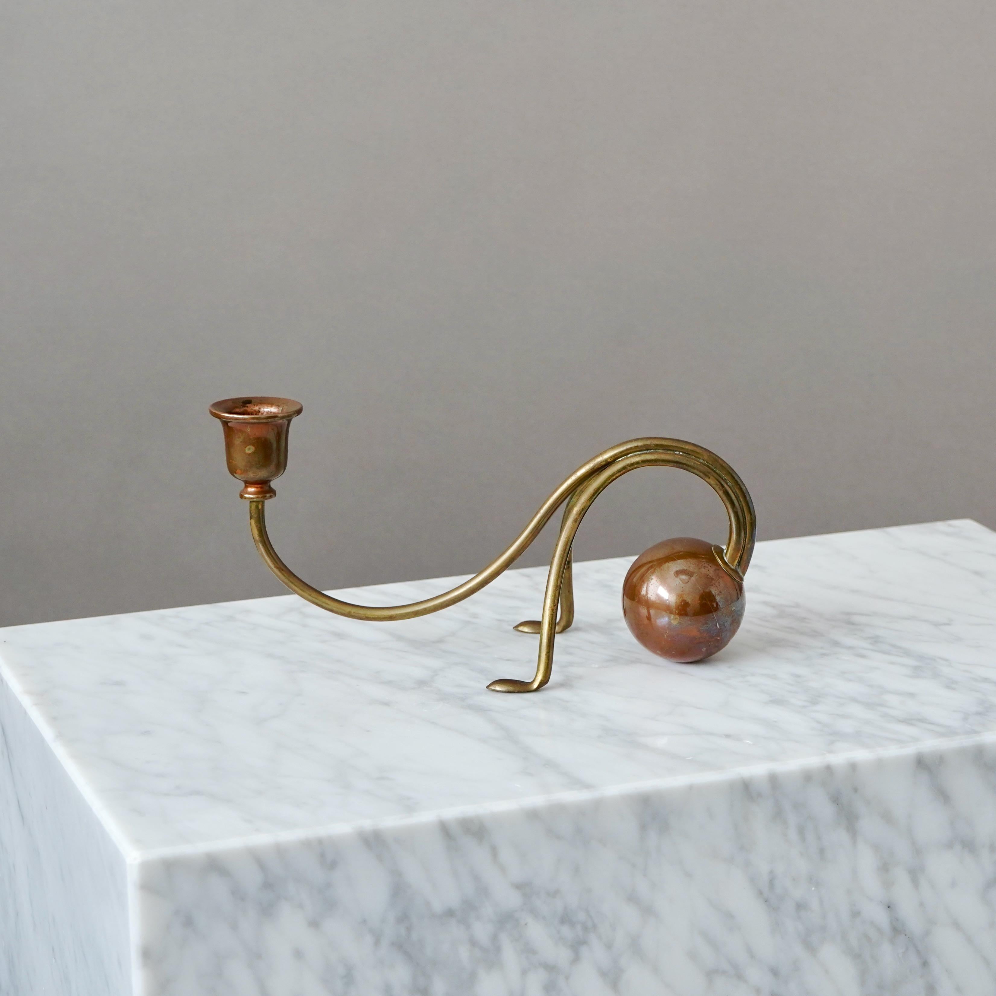 Cast Elegant Brass and Copper Art Nouveau Candlestick by Carl Deffner Germany 1910s For Sale