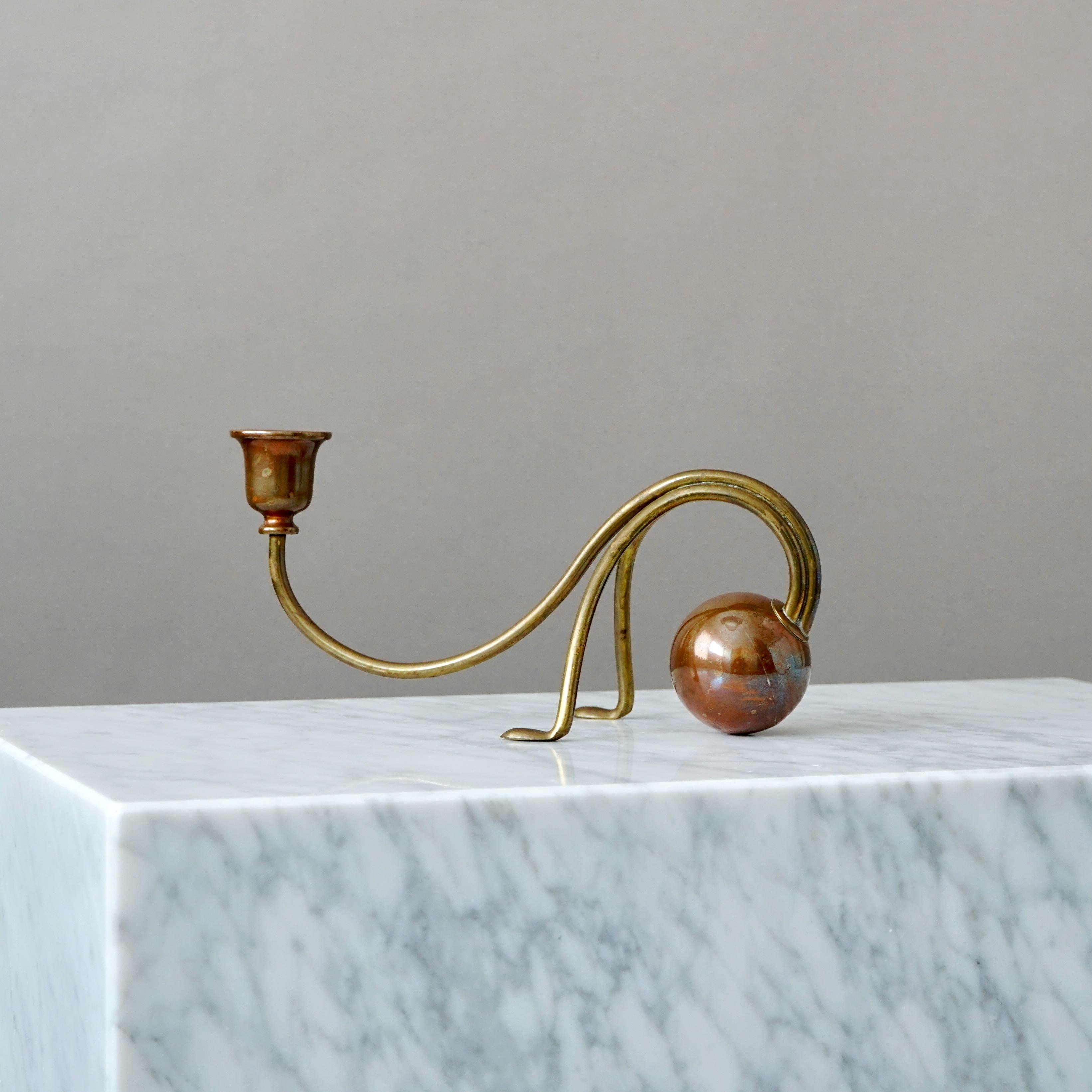 Elegant Brass and Copper Art Nouveau Candlestick by Carl Deffner Germany 1910s In Good Condition For Sale In Malmö, SE