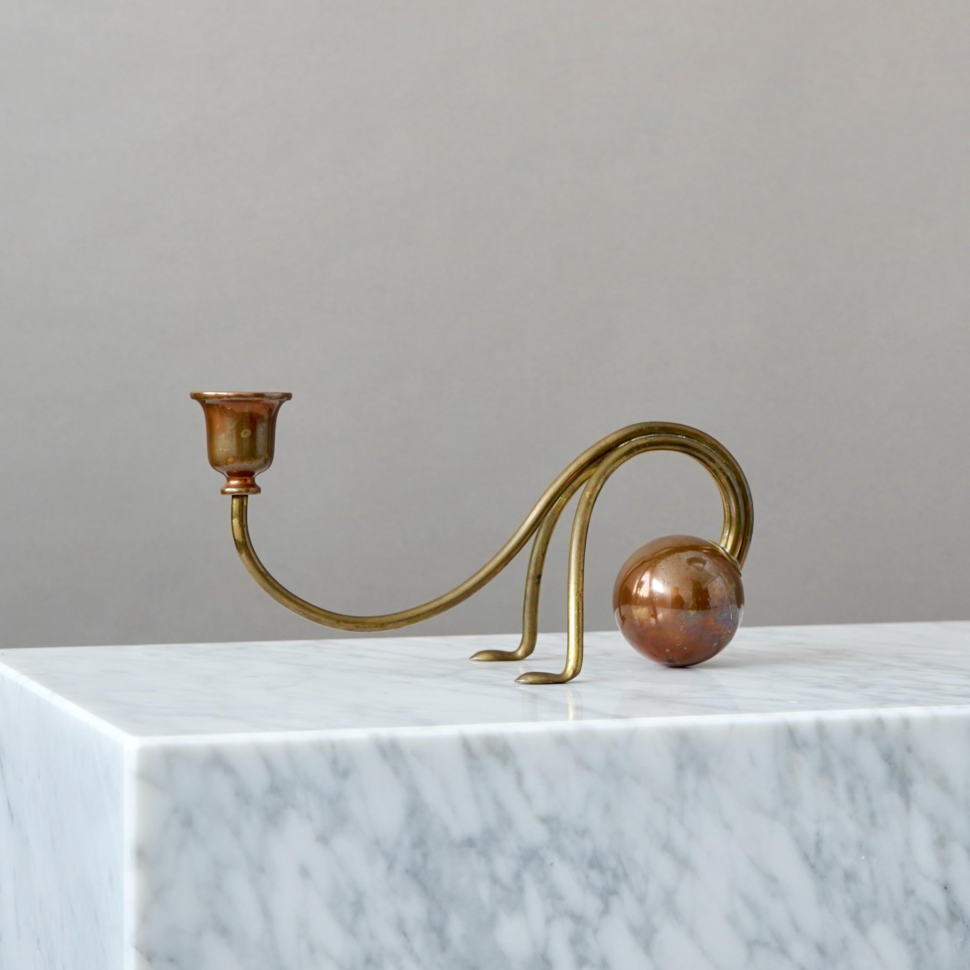 20th Century Elegant Brass and Copper Art Nouveau Candlestick by Carl Deffner Germany 1910s For Sale