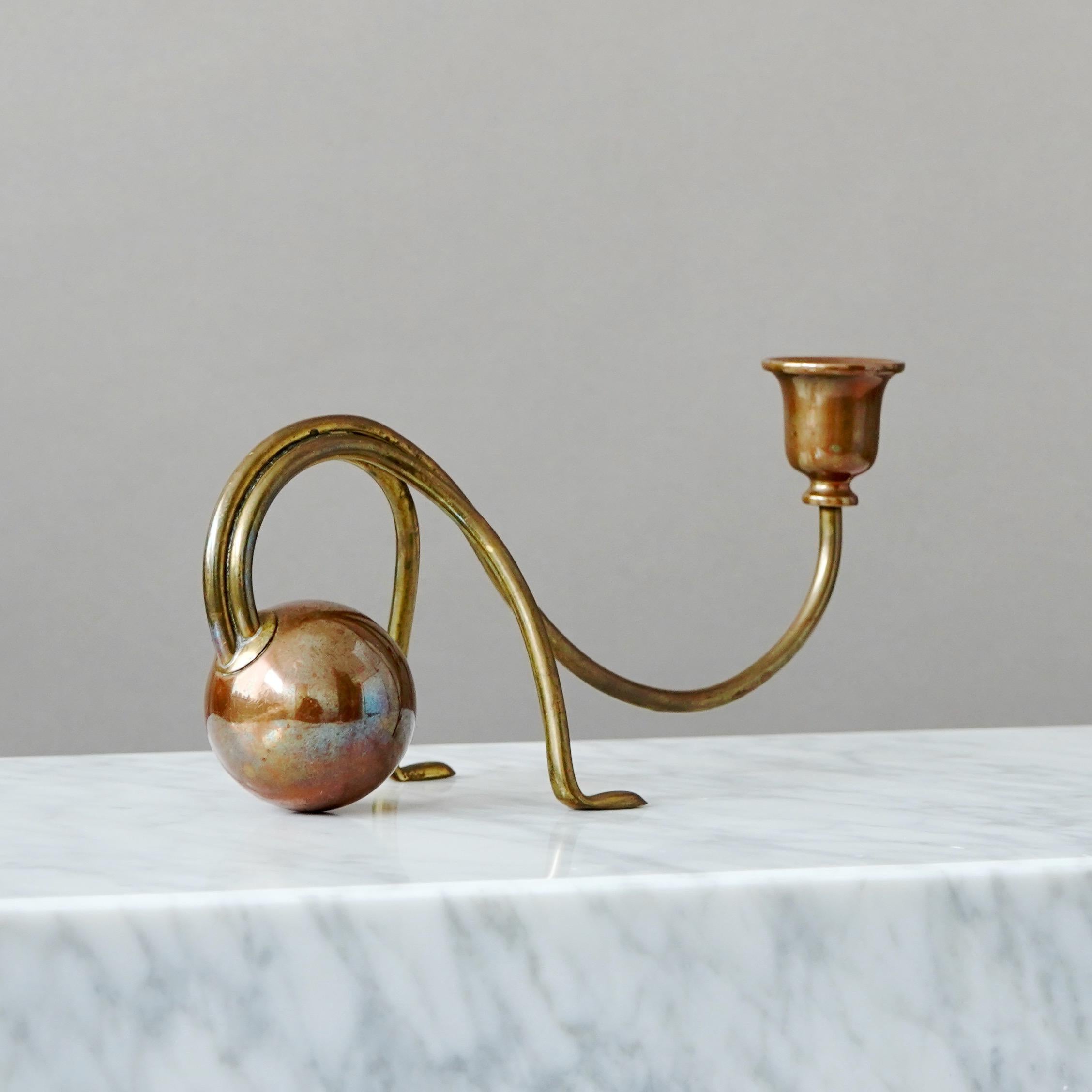 Elegant Brass and Copper Art Nouveau Candlestick by Carl Deffner Germany 1910s For Sale 1