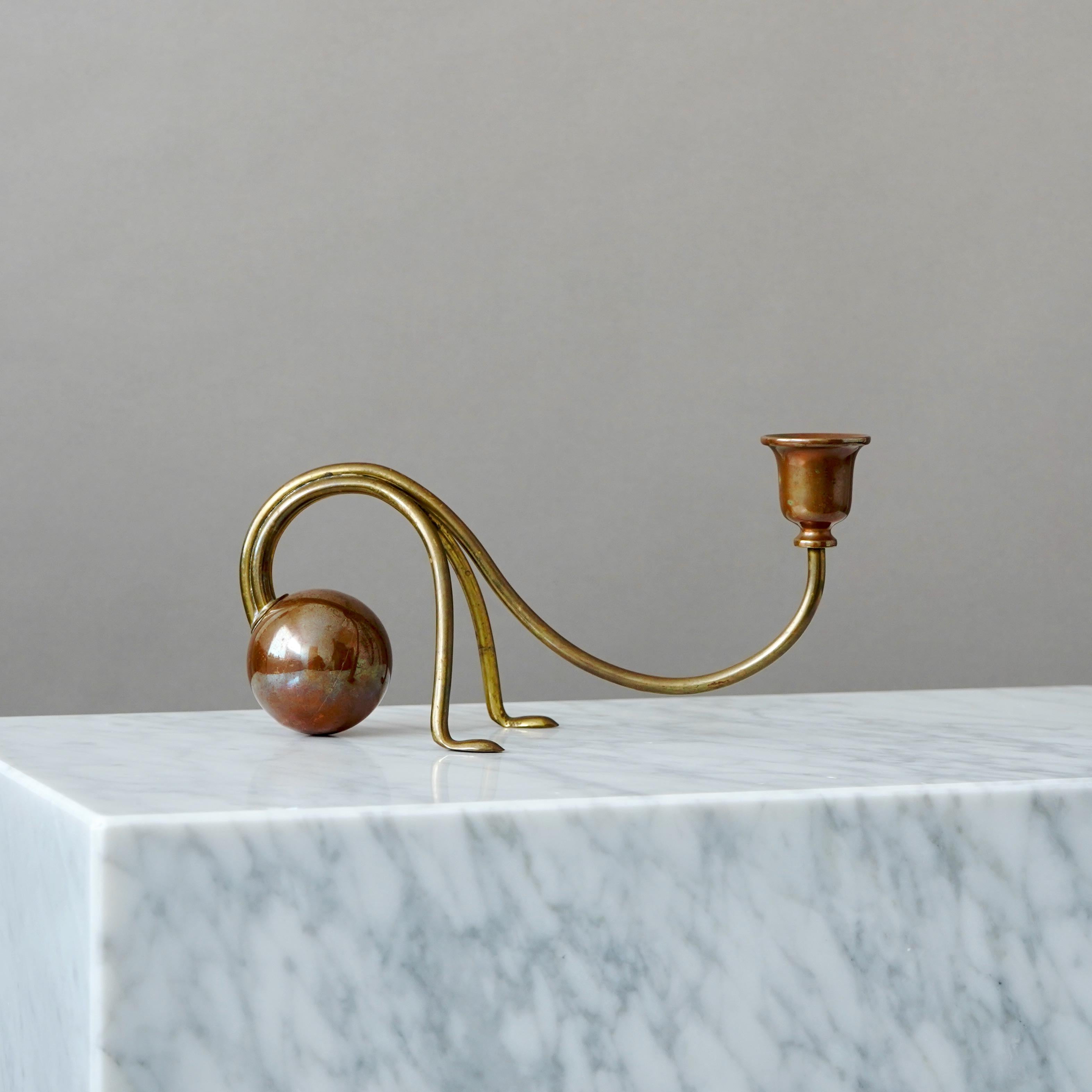 Elegant Brass and Copper Art Nouveau Candlestick by Carl Deffner Germany 1910s For Sale 2