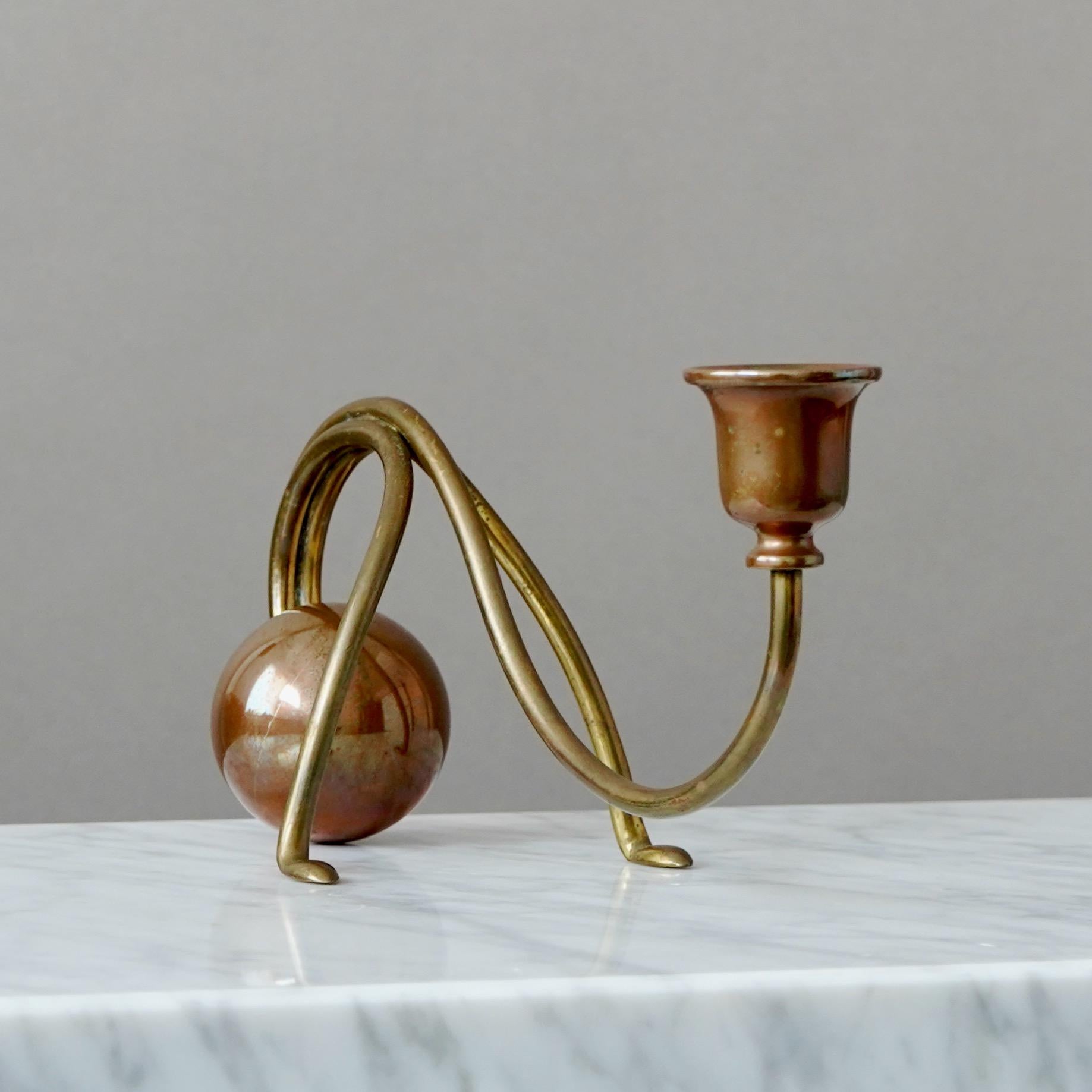 Elegant Brass and Copper Art Nouveau Candlestick by Carl Deffner Germany 1910s For Sale 3