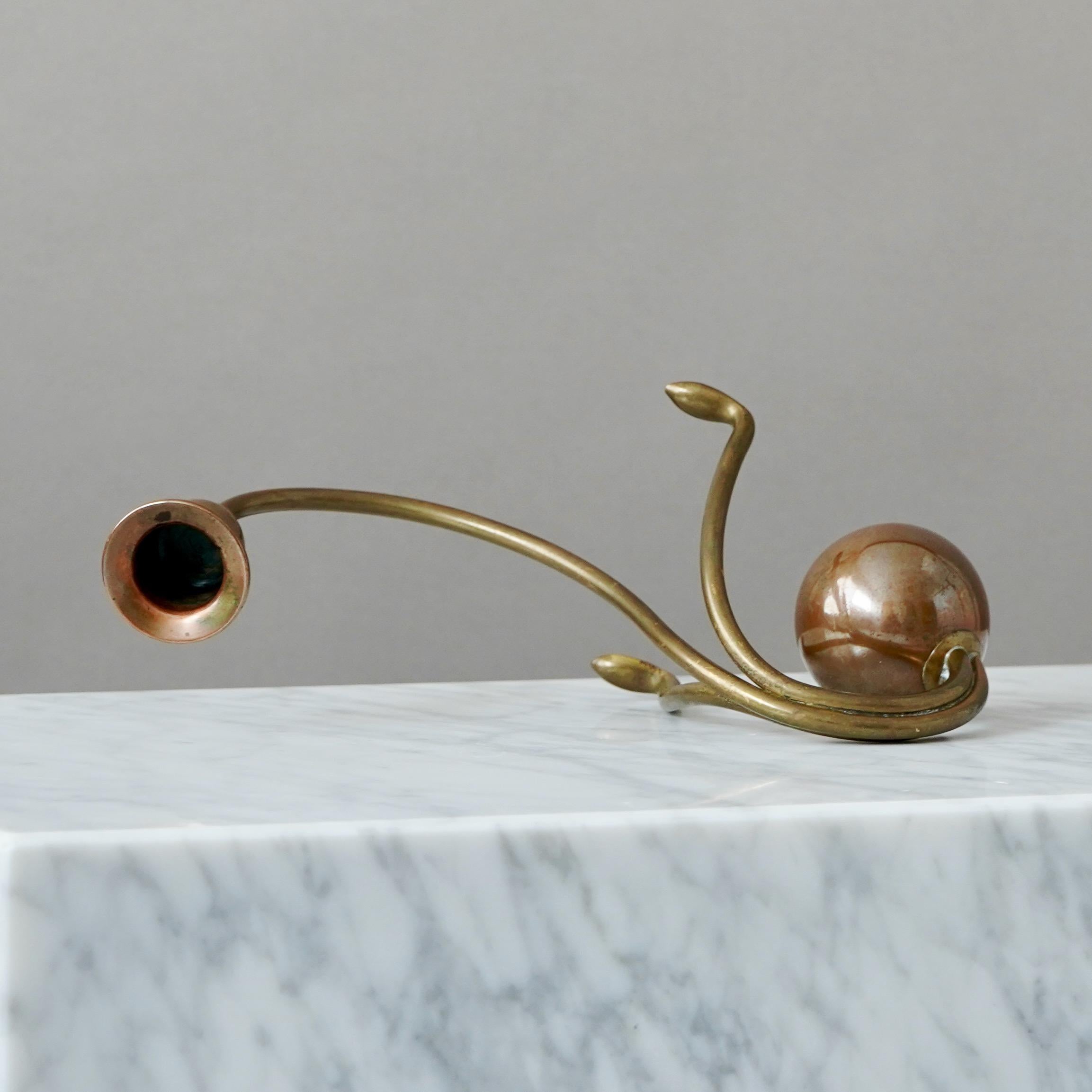Elegant Brass and Copper Art Nouveau Candlestick by Carl Deffner Germany 1910s For Sale 4