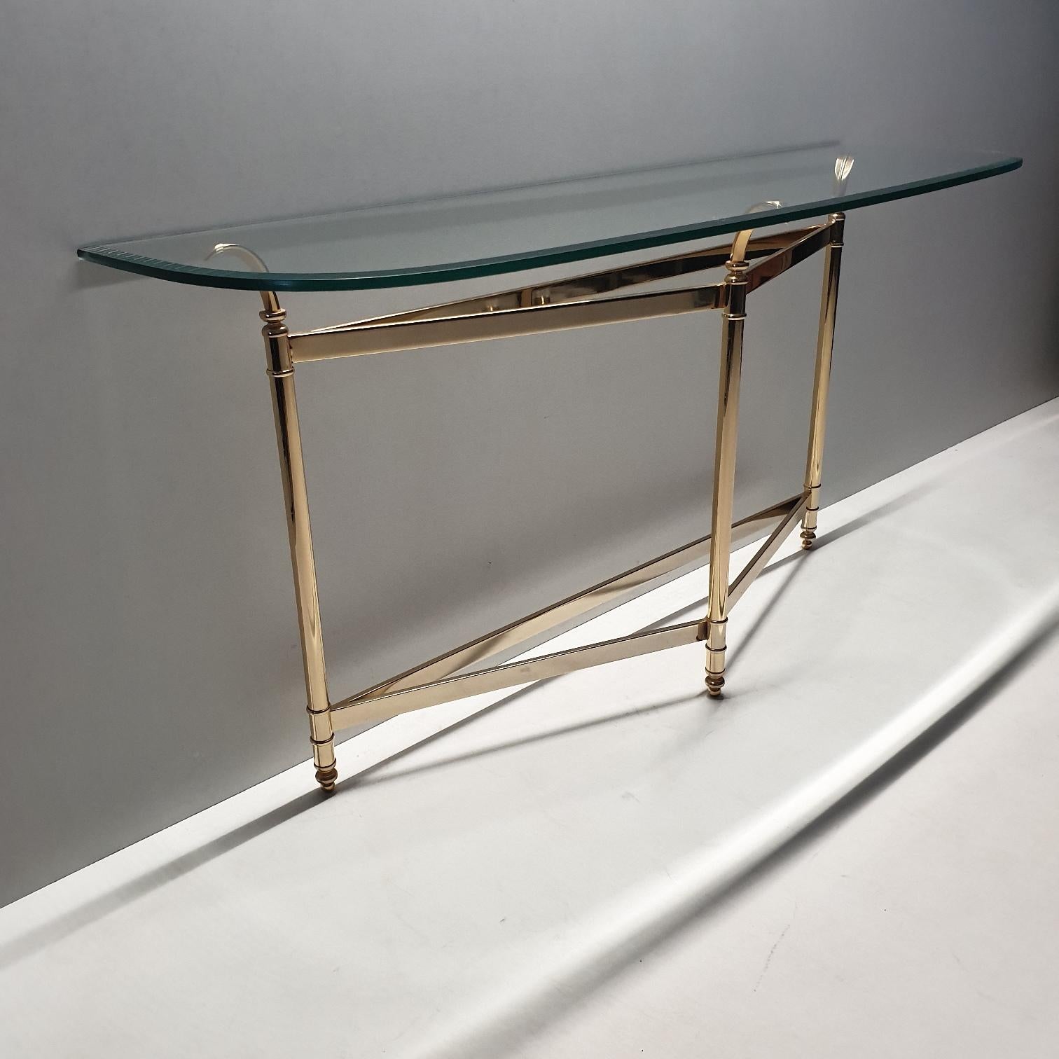 Elegant Brass and Faceted Glass Console Table, 1990s For Sale 4
