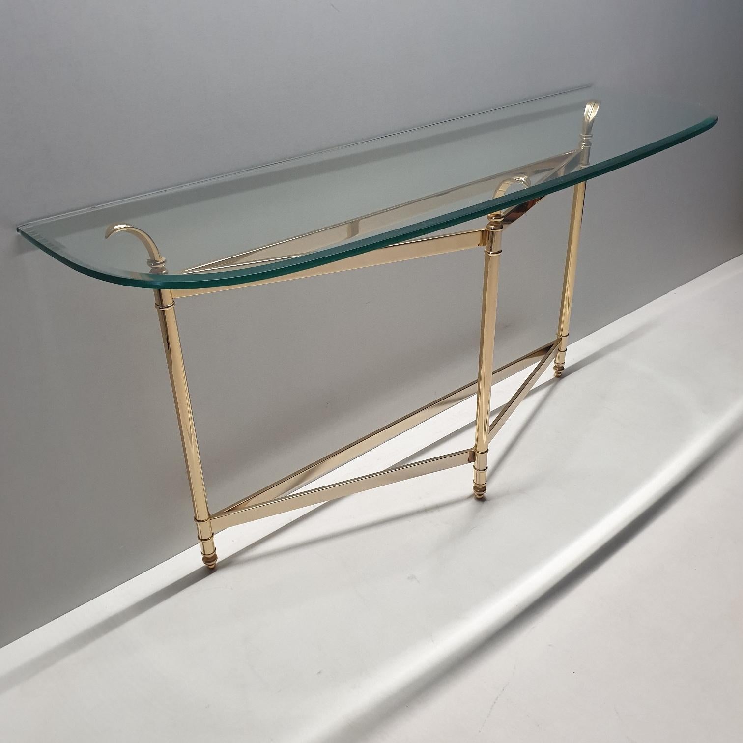 Elegant brass and faceted glass console table, 1990s
High and heavy quality.
Rare console table with brass leaves.