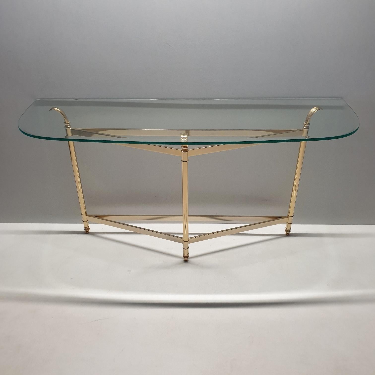 Hollywood Regency Elegant Brass and Faceted Glass Console Table, 1990s For Sale
