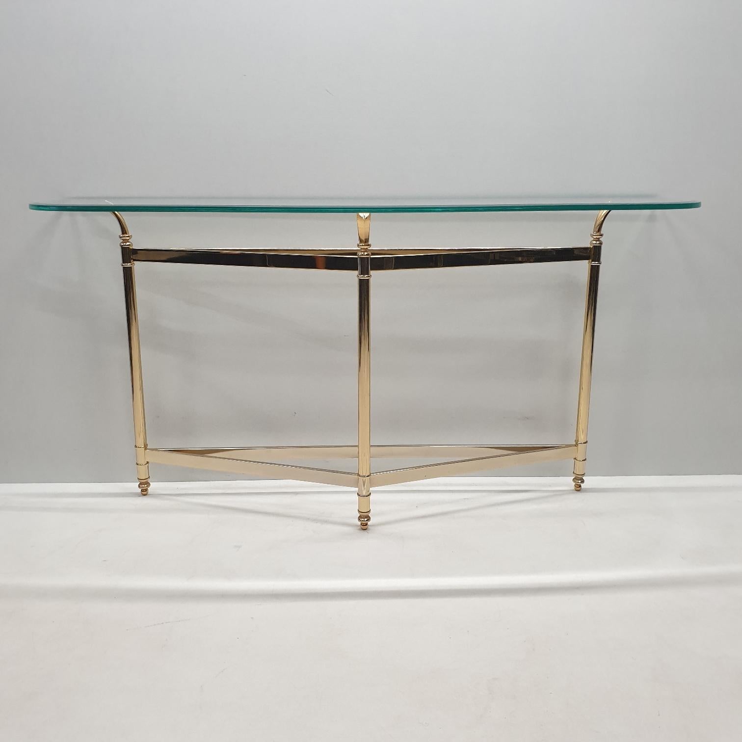 Italian Elegant Brass and Faceted Glass Console Table, 1990s For Sale