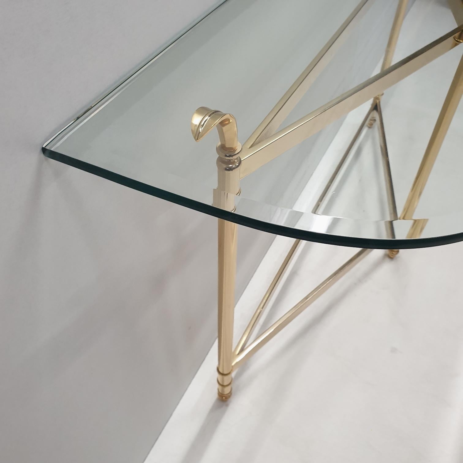 20th Century Elegant Brass and Faceted Glass Console Table, 1990s For Sale