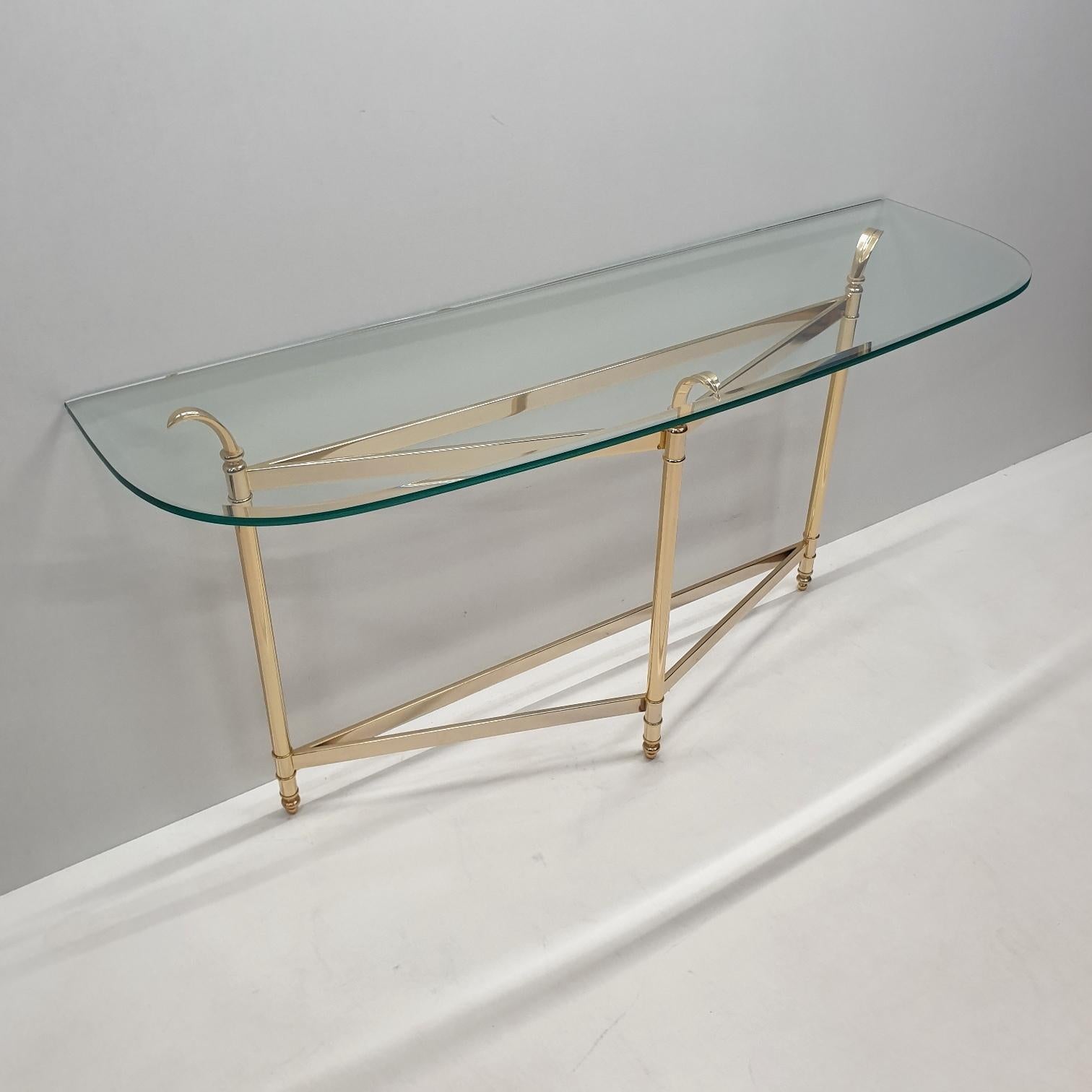 Elegant Brass and Faceted Glass Console Table, 1990s For Sale 2