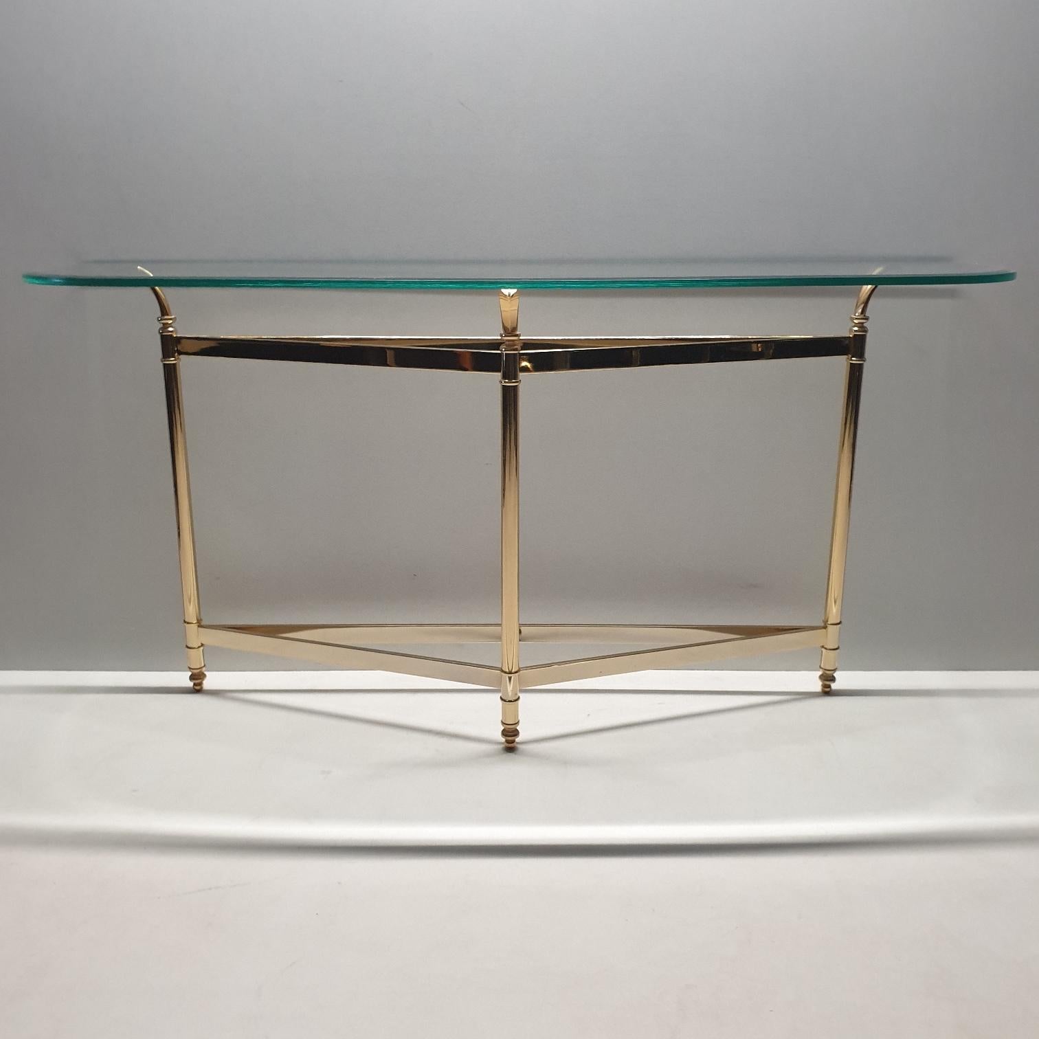 Elegant Brass and Faceted Glass Console Table, 1990s For Sale 3