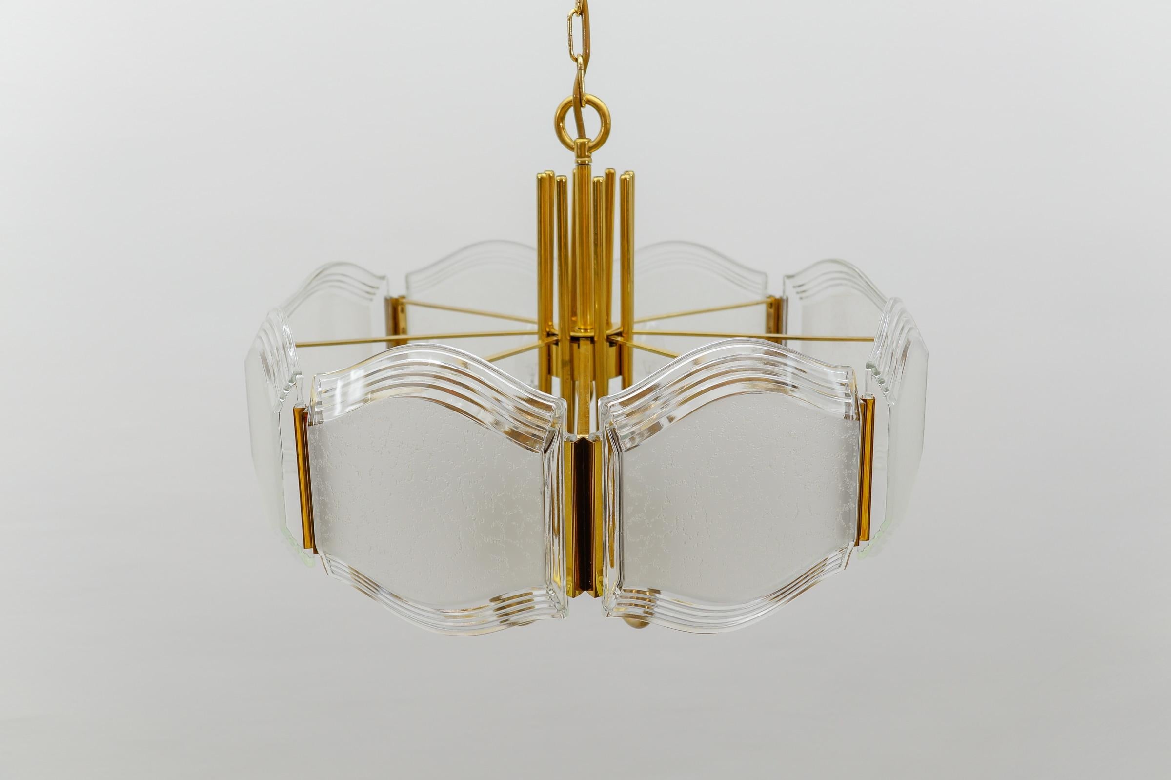 Elegant Brass and Glass Chandelier / Ceiling Lamp, Germany 1960s For Sale 4