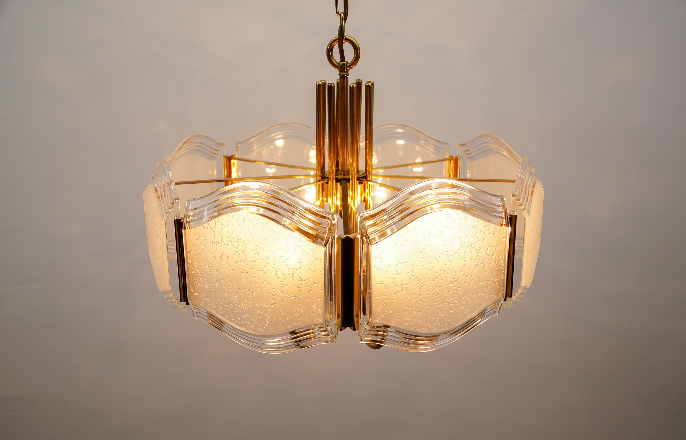Elegant Brass and Glass Chandelier / Ceiling Lamp, Germany 1960s For Sale 6