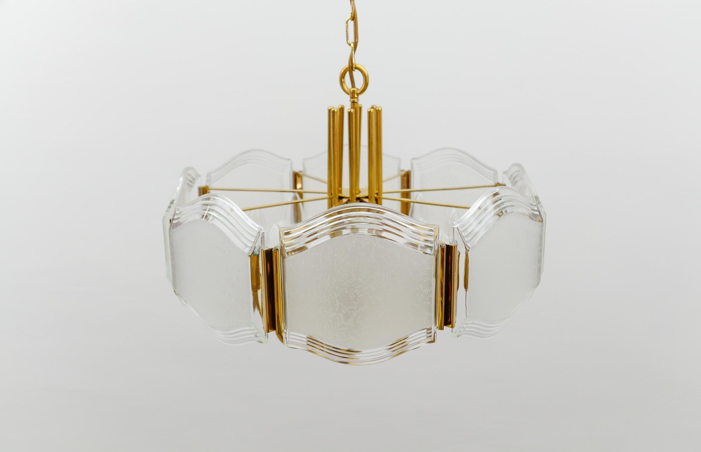 Elegant Brass and Glass Chandelier / Ceiling Lamp, Germany 1960s For Sale 7