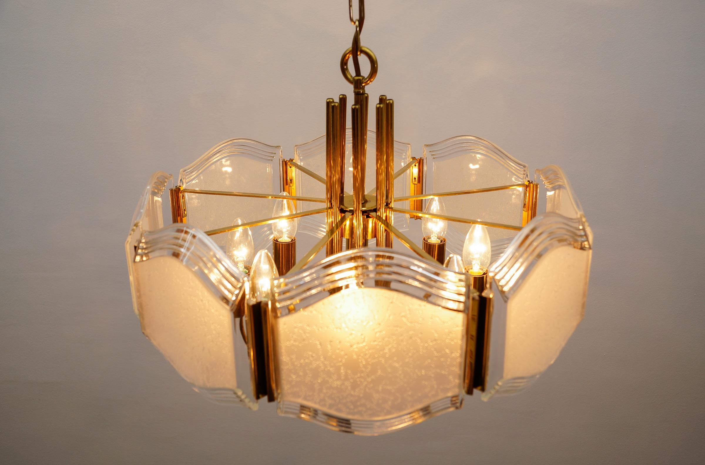 Elegant Brass and Glass Chandelier / Ceiling Lamp, Germany 1960s For Sale 8